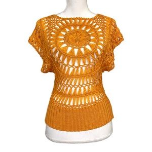 Vintage Y2K orange crochet short sleeve top size L western boho Pink Cattlelac